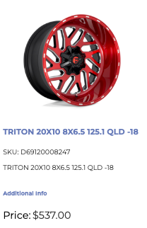 20x10 Fuel Triton Rims 8x165 Dodge Ram GMC Chevy 2500 3500