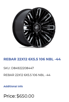 22x12 Fuel Rebar Rims 6x139.7