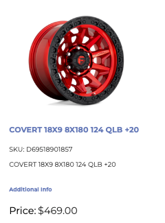 18x9 Fuel Covert Rims 8x180 GM 2500 3500