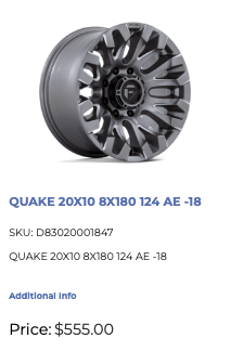 20x10 Fuel Quake Rims 8x180 Chevy 2500 3500