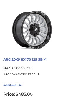 20x9 Fuel Arc Rims 8x170 Ford F250 F350 Super Duty