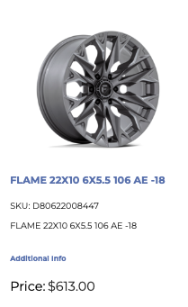 22x10 Fuel Flame Rims 6x139.7 GM 1500 Ram