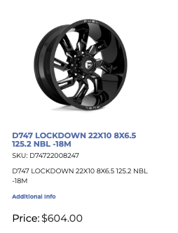 22x10 Fuel Lockdown Rims 8x165 Dodge Ram GMC Chevy 2500 3500