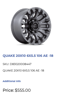 20x10 Fuel Quake Rims 6x139.7