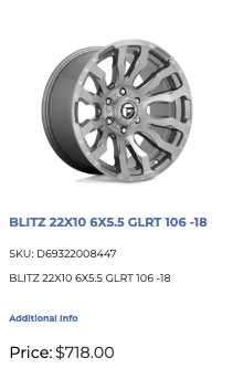 22x10 Fuel Blitz Rims 6x139.7