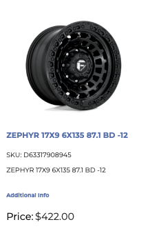 17x9 Fuel Zephyr Rims 6x135 Ford F-150 Expedition