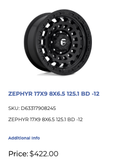 17x9 Fuel Zephyr Rims 8x165 Dodge Ram GMC Chevy 2500 3500