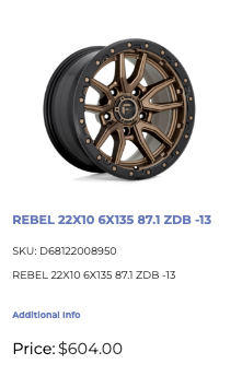 22x10 Fuel Rebel Rims 6x135 Ford F150 Expedition