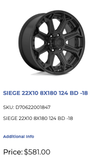 22x10 Fuel Siege Rims 8x180