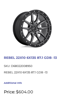 22x10 Fuel Rebel Rims 6x135