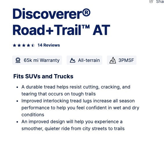255/75/17 Cooper DISCOVERER ROAD TRAIL AT All Weather RWL