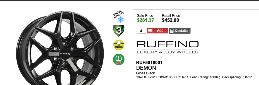 18x8 Ruffino Demon Rims 6x120
