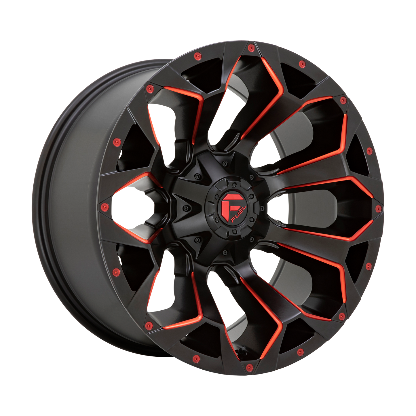 20x9 Fuel Assault Rims 6x135, 6x139.7 — Matte Black Red Milled