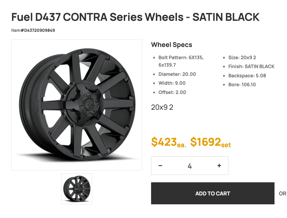 20 inch Fuel Contra 6x135/139 Ford F-150 GMC Chevy 1500 RAM