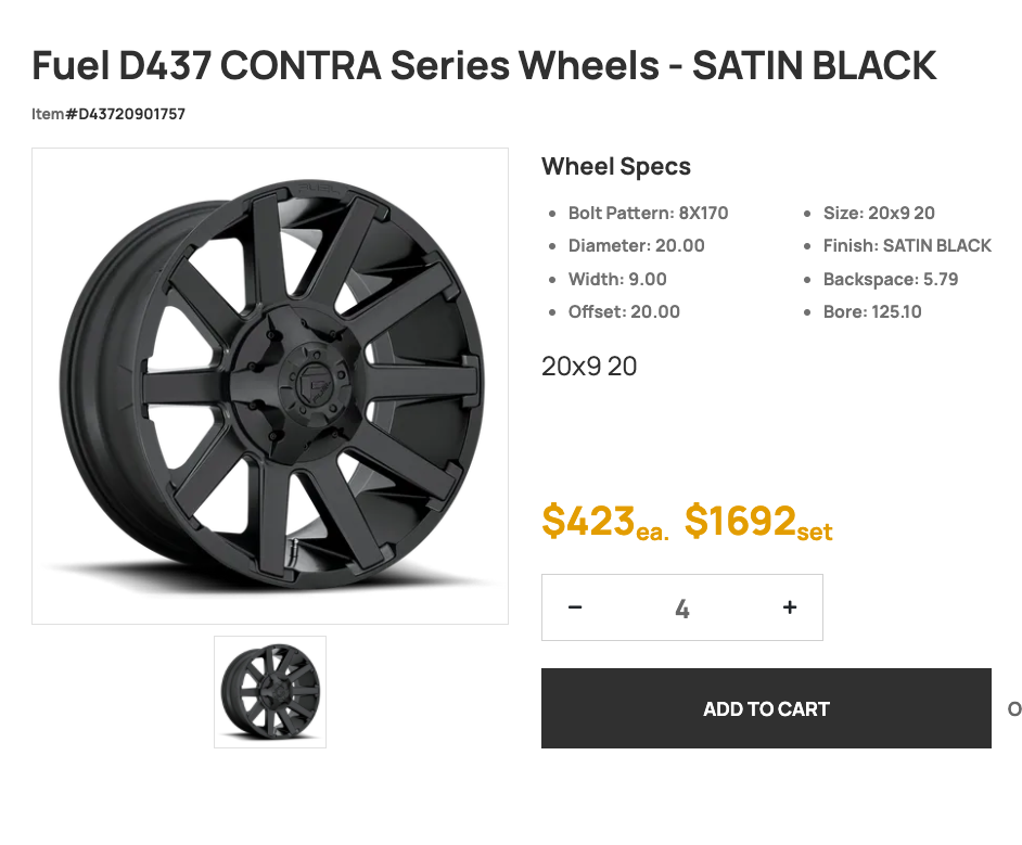 20 inch Fuel Contra rims Ford F-250 F-350 Super Duty 8x170