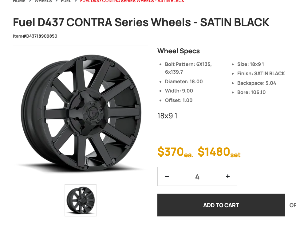 18 inch Fuel Contra Rims 6x139/135 Ford F-150 GMC Chevy Ram 1500