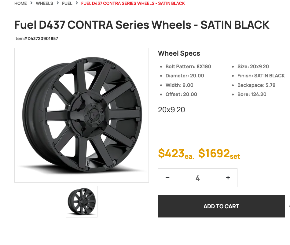 20 inch Fuel Contra Rims 8x180 Chevy 2500 3500