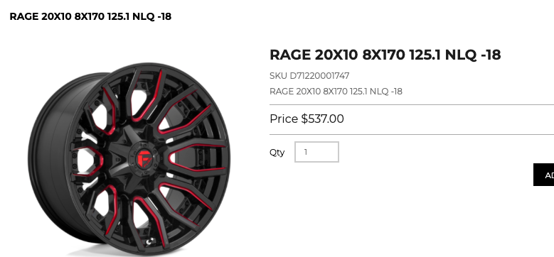 20x10 Fuel Rage Rims 8x170 - R&T Sales