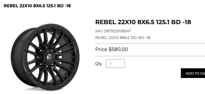 22x10 Fuel Rebel Rims 8x165 - R&T Sales