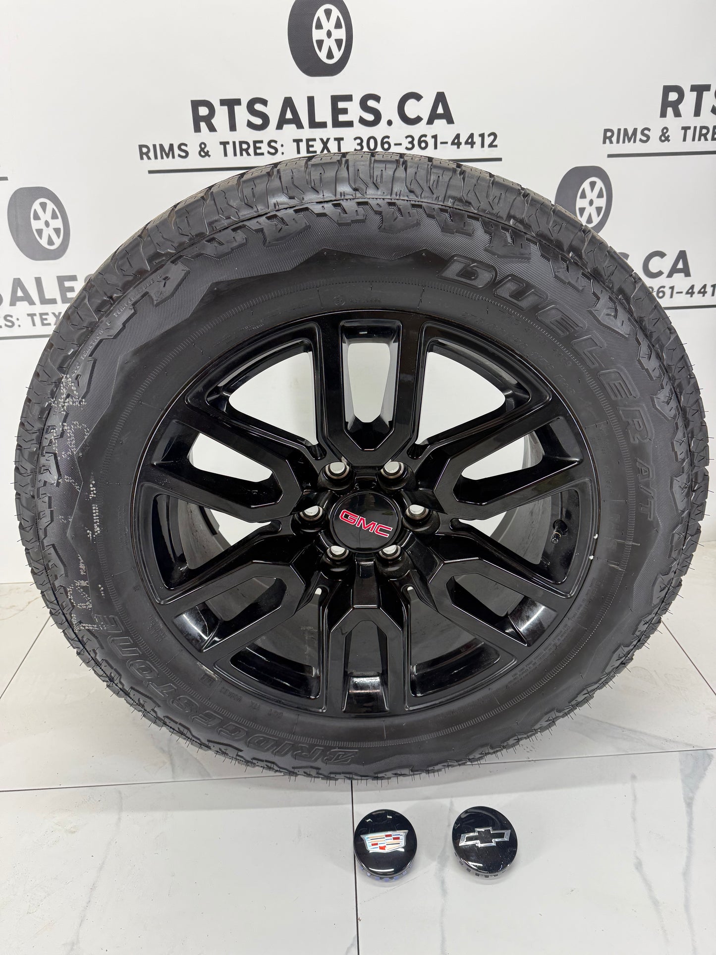 275/60/20 Bridgestone AT Tires on 20" GMC AT4 Rims 6x139.7 (Takeoffs)
