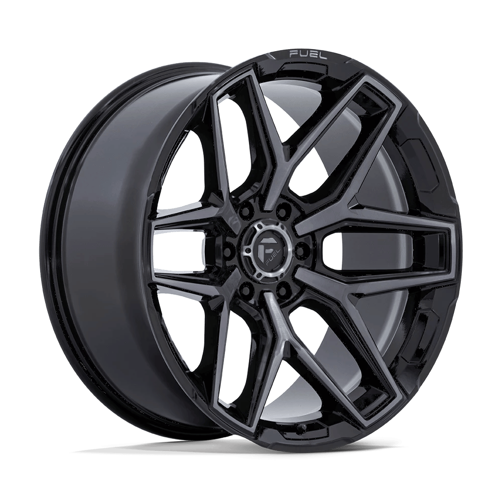 20x9 Fuel Flux Gloss Black Brushed Face W/ Gray Tint Rims 6x139.7 +20mm — Gloss Black Brushed Face W/ Gray Tint