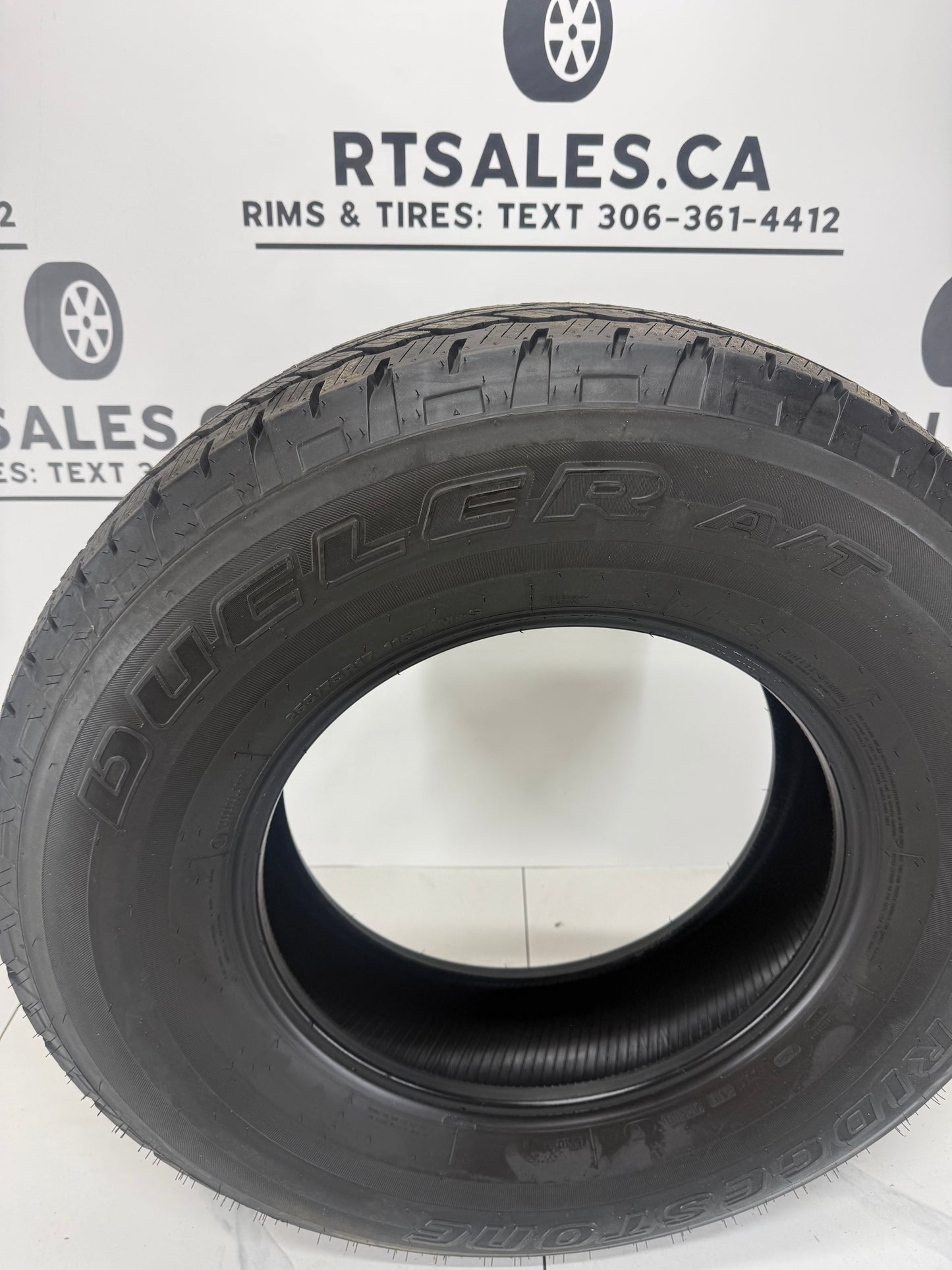 Bridgestone Dueler A/T 255/75R17 sidewall lettering — new takeoff tire set of 5