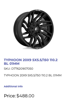 20x9 Fuel Typhoon Rims 5x139.7 5x150