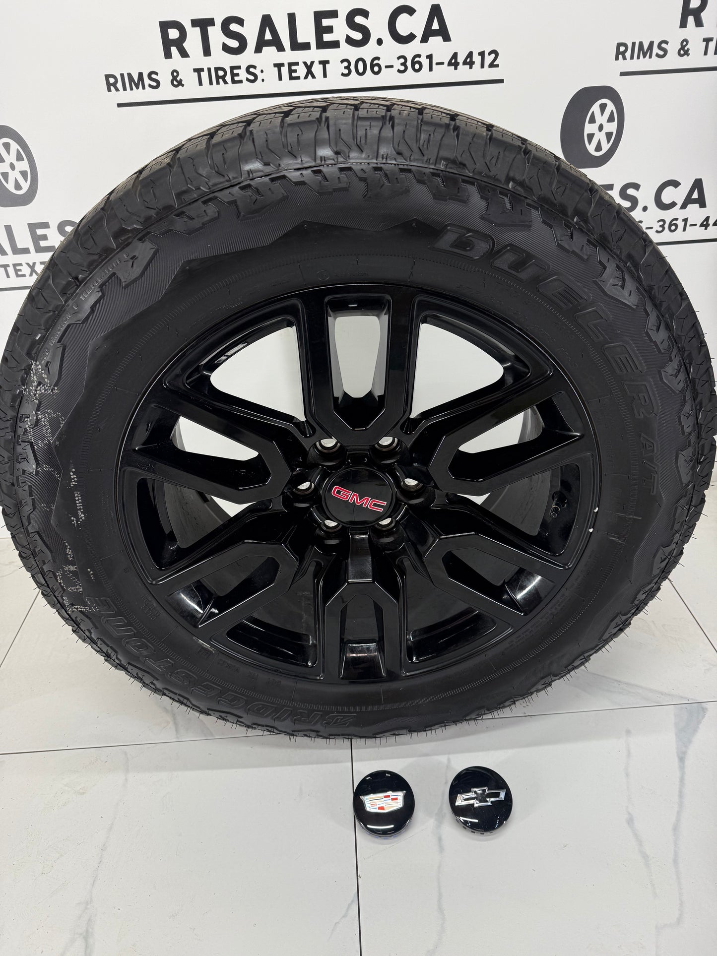 275/60/20 Bridgestone AT Tires on 20" GMC AT4 Rims 6x139.7 (Takeoffs)