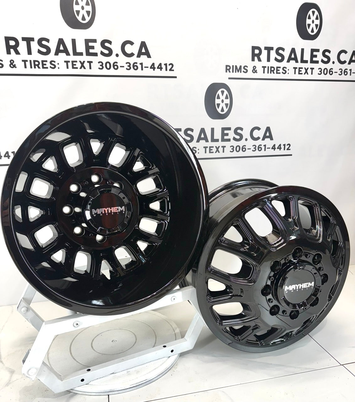 17x6.5 Mayhem Cogent Gloss Black Dually Rims - R&T Sales