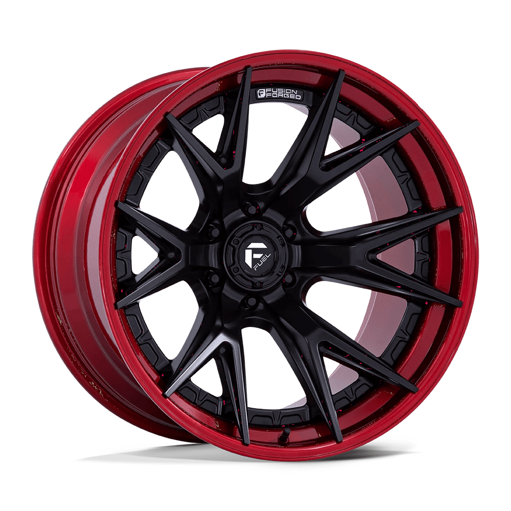20x9 Fuel Catalyst Rims 6x139.7 — Matte Black W/ Candy Red Lip