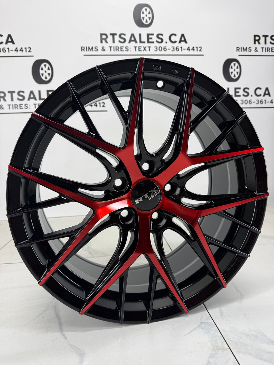 18x8 RTX Valkryie Gloss Black / Red Face 5x114.3