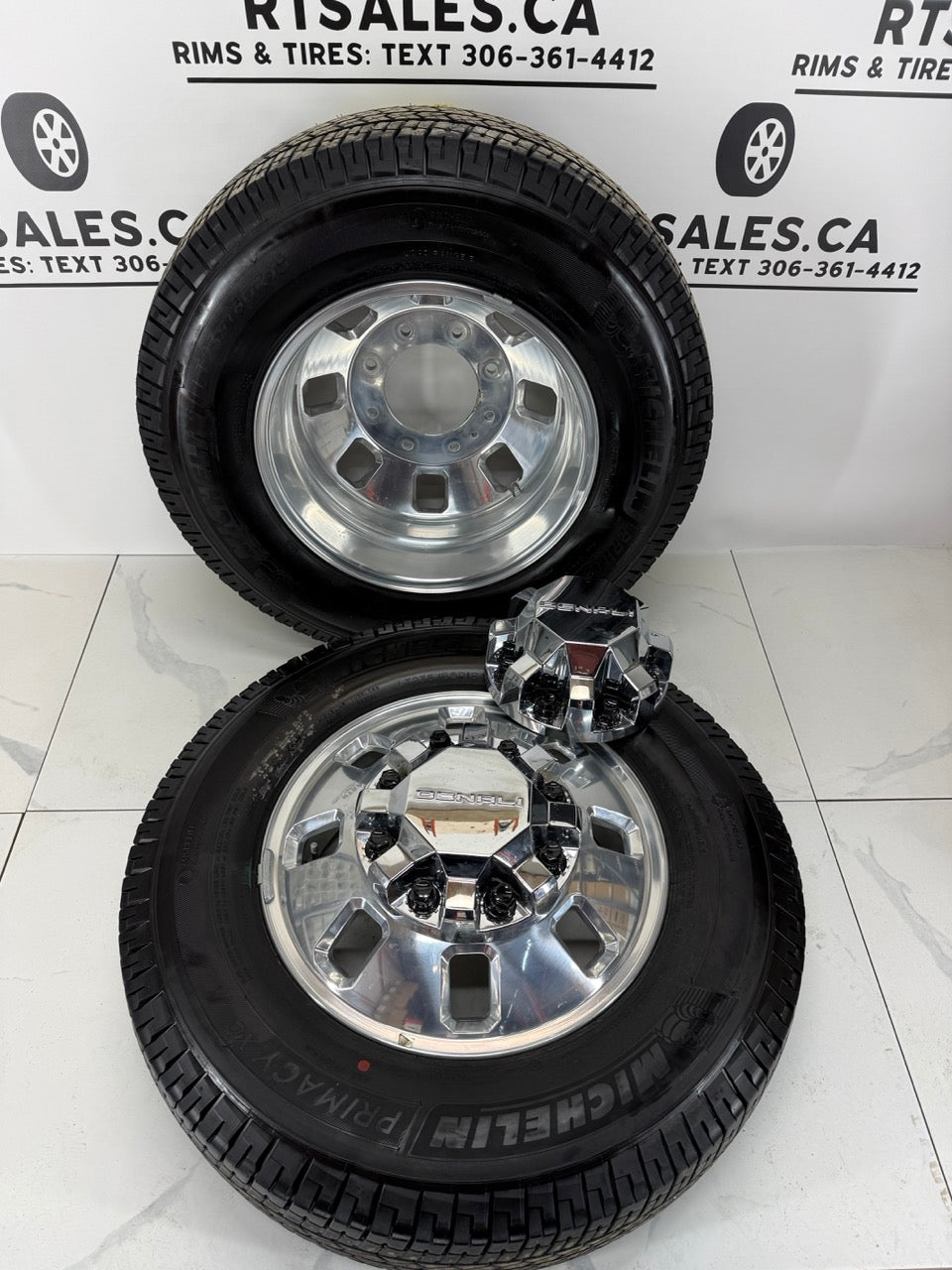 LT 235/80/18 Michelin Tires on GMC 3500 Denali Dually Rims 8x210 Set of 6 (Takeoffs)