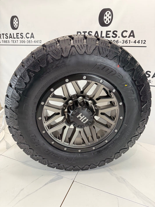 LT 275/70/18 AMP Pro All Terrain Tires on 18" Fast HD Menace Rims 8x180