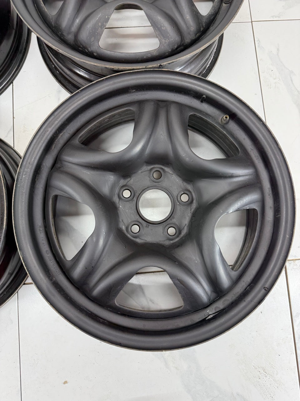 17x6.5 Black Steel Rims 5x114.3 60.1 centre bore (USED)