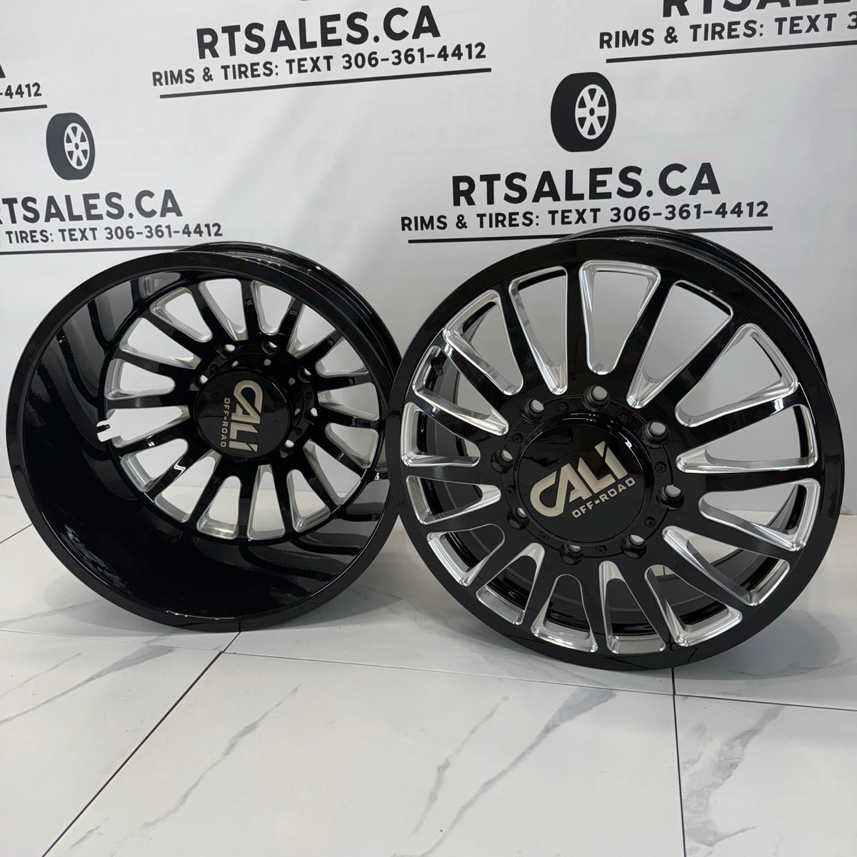 Cali Summit Black, Milled Dually Rims, Super Single Front 20", 22" - R&T Sales