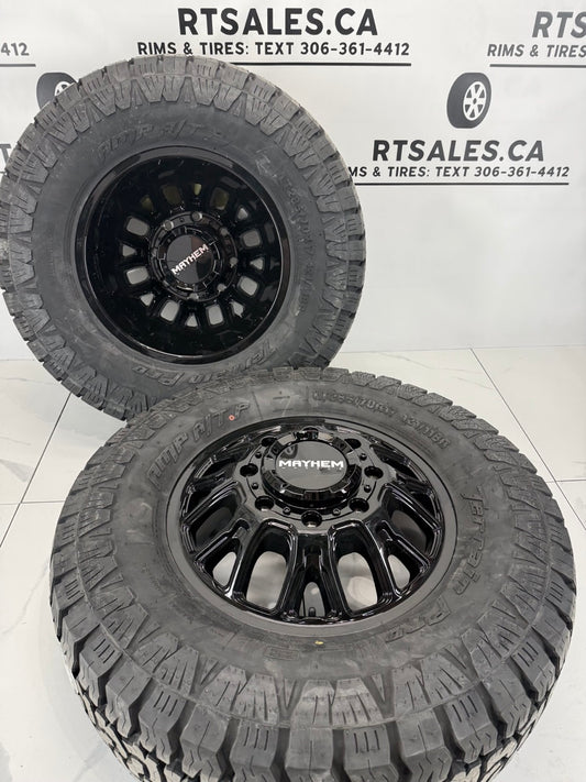 LT285/70/17 Amp Tires Mayhem Dually Rims 17 inch