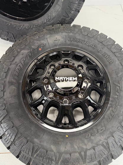 LT285/70/17 Amp Tires Mayhem Dually Rims 17 inch