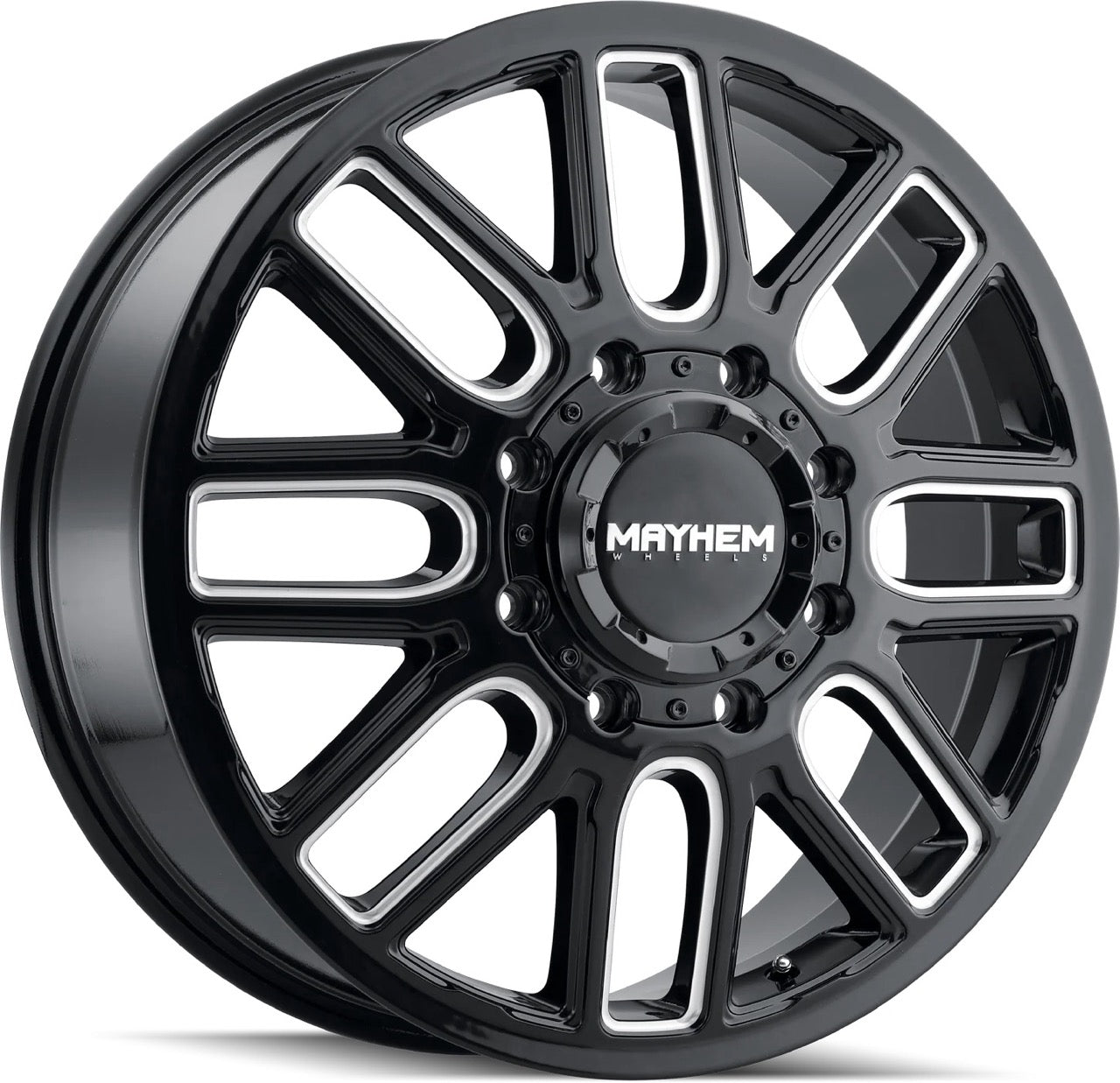 20x8.25 Mayhem Cogent Gloss Black Milled Dually Rims 8x200