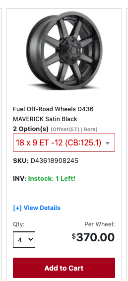 18x9 Fuel Maverick Rims 8x165 -12