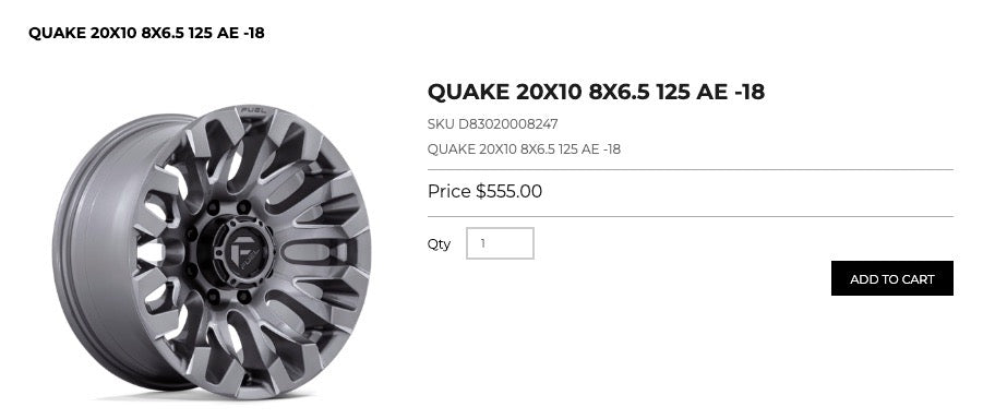 20x10 Fuel Quake Rims 8x165