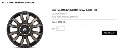 20x10 Fuel Blitz Rims 8x180