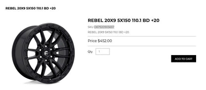 20x9 Fuel Rebel Rims 5x150