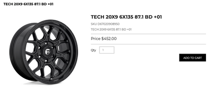 20x9 Fuel Tech Rims 6x135