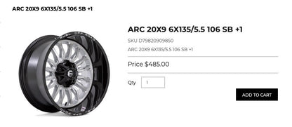 20x9 Fuel Arc Rims 6x135 6x139.7