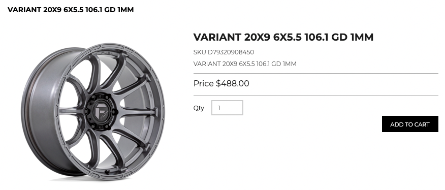 20x9 Fuel Variant Rims 6x139.7