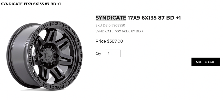 17x9 Fuel SYNDICATE Rims 6x135