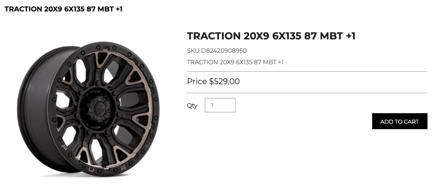 20x9 Fuel Traction Rims 6x135