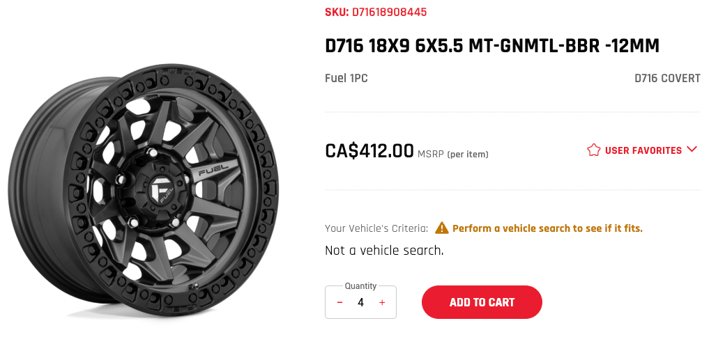 18x9 Fuel Covert Rims 6x139.7 Gunmetal