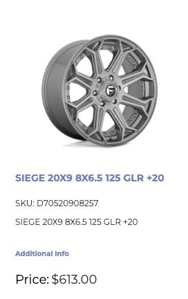 20x9 Fuel Siege Rims 8x165