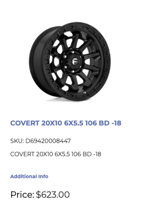 20x10 Fuel Covert Rims 6x139.7